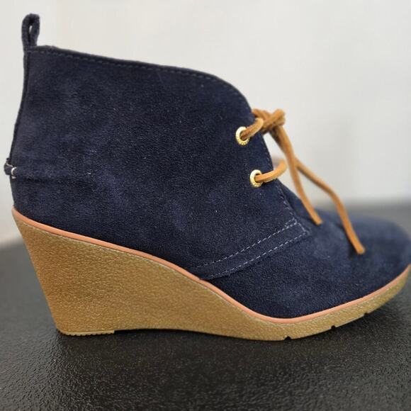 NEW Sperry Top-Sider Harlow Burnished Blue Suede Leather Chukka Wedge Boot 8M - Picture 4 of 11
